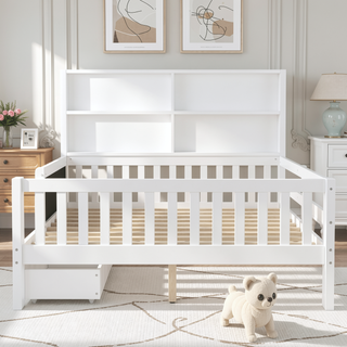Sunvega Twin Solid Wood Platform Bed with Chalkboard Headboard and Storage Drawers