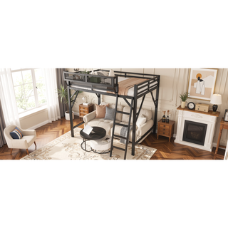 Sunvega Full Metal Loft Bed with Storage Shelf and Ladder for Kids Teens