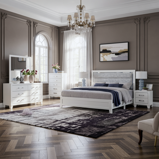 Sunvega White Queen Upholstered Bed with Modern LED Accent Lighting