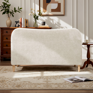 Sunvega King Upholstered Platform Bed with Curved Headboard in Oatmeal Chenille