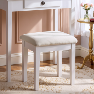 Sunvega Pink Wood Makeup Vanity Table and Stool Set with Mirror and Storage Drawers
