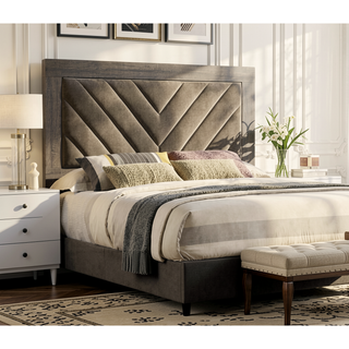 Sunvega Contemporary California King Size Bed with V-Shaped Upholstered Headboard
