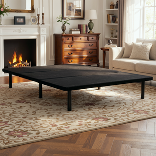 Sunvega Sleek Black Upholstered Twin Platform Bed Base with Ample Underbed Storage