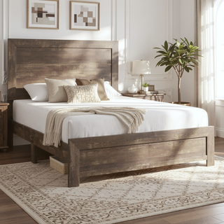 Sunvega Natural Finish Full Bed with Headboard Footboard and Rails