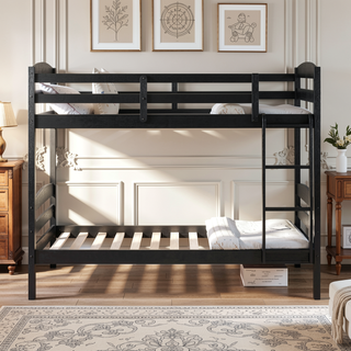 Sunvega Twin over Twin Bunk Bed with Guard Rails in Black Finish