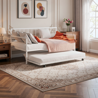Sunvega Contemporary Black Metal Twin Daybed With Trundle and Full Frame