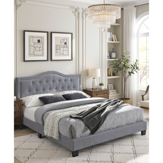 Sunvega European Queen Size Bed with Button Tufted Headboard and Charcoal Finish