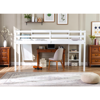 Sunvega Grey Twin Low Loft Bed with Slide, Ladder, and Safety Guardrails