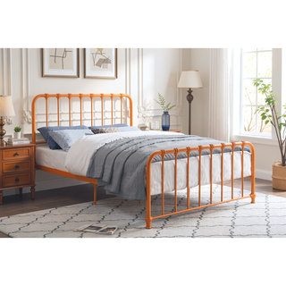 Sunvega Orange Finished Metal Full Platform Bed Frame in a Box