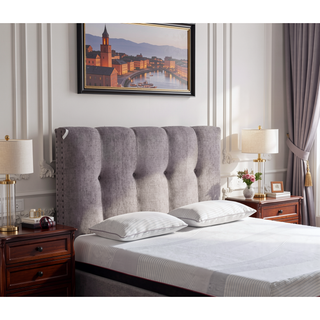 Sunvega Grey Tufted Upholstered Headboard with Nailhead Trim for Queen Size Bed