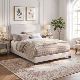 Sunvega Full Bed with Nailhead Trim and Solid Wood Legs in Modern Black Finish