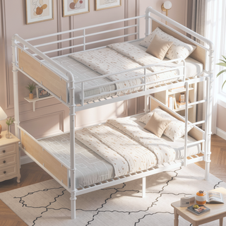 Sunvega Industrial Twin XL over Twin XL Metal Bunk Bed with Safety Rails and Ladder