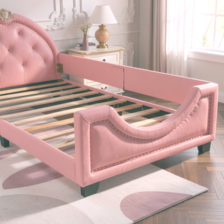 Sunvega Pink Twin Upholstered Daybed with Scalloped Headboard for Kids