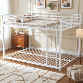 Sunvega Full over Full Metal Bunk Bed with Ladder and Guardrail for Bedroom