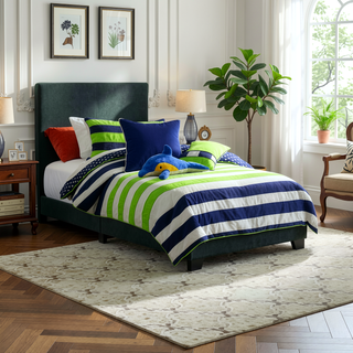 Sunvega Low Profile Leatherette Upholstered Twin Panel Bed with Stitched Details