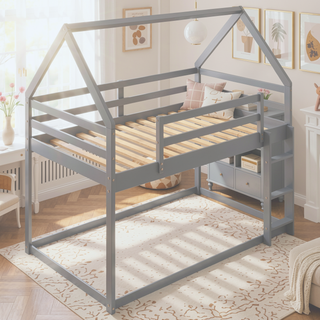 Sunvega Twin Size House Bunk Bed with Slide and Ladder for Kids Room