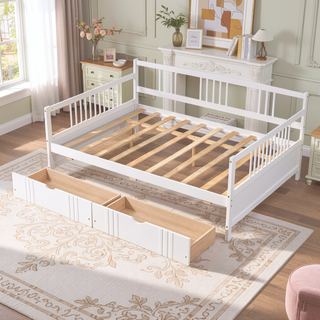 Sunvega Full Size Wood Daybed with Two Drawers for Extra Storage Space, White