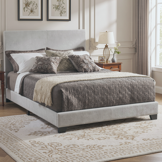 Sunvega Warwick Grey Upholstered Eastern King Panel Bed with Classic Headboard