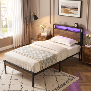 Sunvega King Size Metal Platform Bed Frame with Wooden Headboard and Footboard
