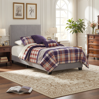 Sunvega Low Profile Leatherette Upholstered Twin Panel Bed with Stitched Details
