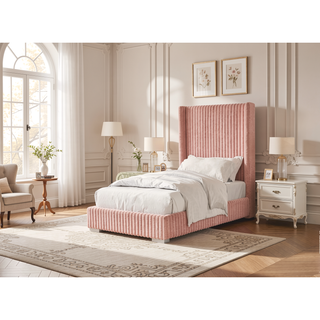 Sunvega Contemporary White Fur Chenille Fabric Mattress Ready Queen Size Bed