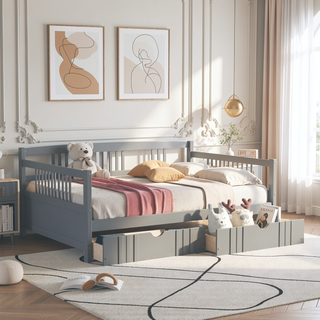 Sunvega Full Size Wood Daybed with Two Drawers for Extra Storage Space, White