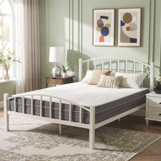 Sunvega Modern Metal Platform Bed with Arched Vertical Bar Headboard and Footboard