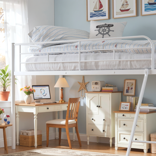 Sunvega Contemporary Style Twin Loft Bed With Open Area Underneath Metal Frame