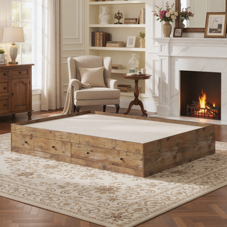 Sunvega Rustic Oak Queen Storage Bed with Two Large Drawers and Safety Stops
