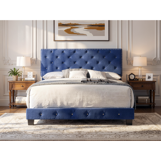 Sunvega Noble Navy Queen Bed With Transitional Flair For Balanced Room Look