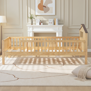 Sunvega Twin Size House Shaped Wood Platform Bed with LED and Built-in Storage