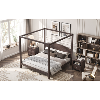 Sunvega King Size Canopy Platform Bed with Headboard and Sturdy Support Legs