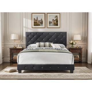 Sunvega Elegant Transitional Black Full Bed Frame For Restful Sleep