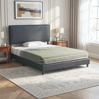 Sunvega King Size Upholstered Faux Leather Platform Bed with Low Profile Design