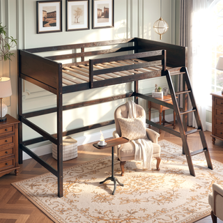 Sunvega Solid Wood Twin Size Loft Bed with Ladder and Guard Rails for Safety