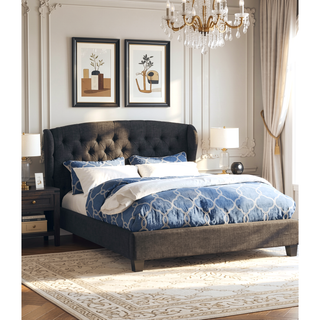 Sunvega Modern Contemporary Wing Back Button Tufted Adjustable King Size Platform Bed