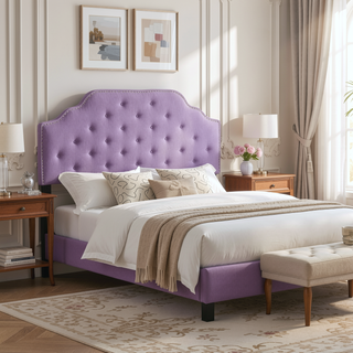 Sunvega Queen Size Upholstered Headboard with Tufted Design and Nailhead Trim