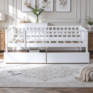 Sunvega Twin Size Daybed with Two Drawers Made of Solid Pine Wood