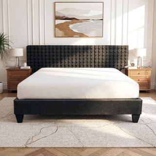 Sunvega Contemporary Dark Grey Upholstered King Size Platform Bed Base