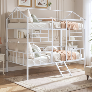 Sunvega Contemporary House Design Twin Bunk Bed With Full Metal Construction And Angled Ladder
