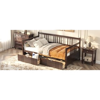Sunvega Full Size Daybed with Twin Trundle Solid Wood Frame for Living Room