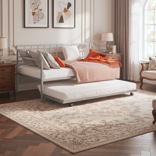 Sunvega Contemporary Black Metal Twin Daybed With Trundle and Full Frame