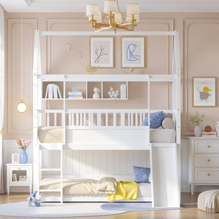 Sunvega House Bunk Bed with Convertible Slide and Ladder for Child Safety