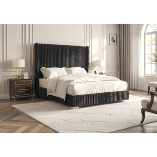 Sunvega Contemporary White Fur Chenille Fabric Mattress Ready Queen Size Bed