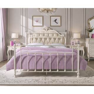 Sunvega Elegant Spindle Design Full Bed with Sturdy Metal White Finish