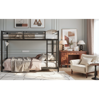Sunvega Sturdy Metal Twin over Twin Bunk Bed with Safety Guardrail and Noise Reduced