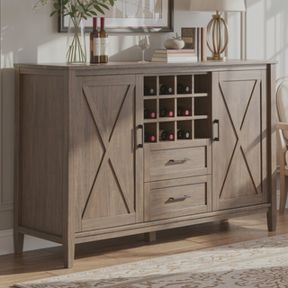 Sunvega Smoky Brown Solid Wood Sideboard with Wine Storage and Drawers