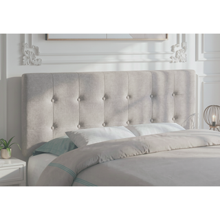 Sunvega Button-Tufted Upholstered Headboard in Grey Linen Look for Full Size Bed
