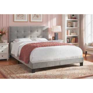 Sunvega Upholstered Queen Size Bed Frame with Tufted Headboard in Grey Linen Look