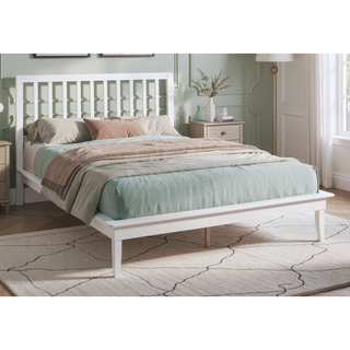 Sunvega Queen Size Platform Bed Frame with White Wood Legs and Sturdy Slats